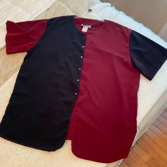 Vintage Maroon and Black Button Up Abstract 80s Shirt Size 22 - Picture 4 of 7